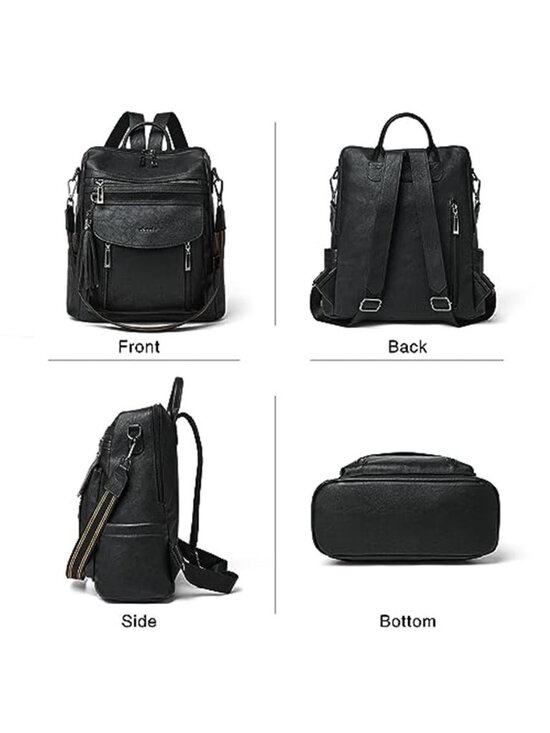 Black Faux Leather Backpack Purse Women Convertible Shoulder Bag Wristlet main image 3